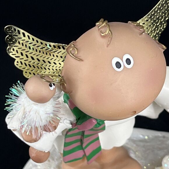 Vintage Kirk's Kritters Angel Cheeks Christmas Figurine With Snowman 2001 - Picture 9 of 15